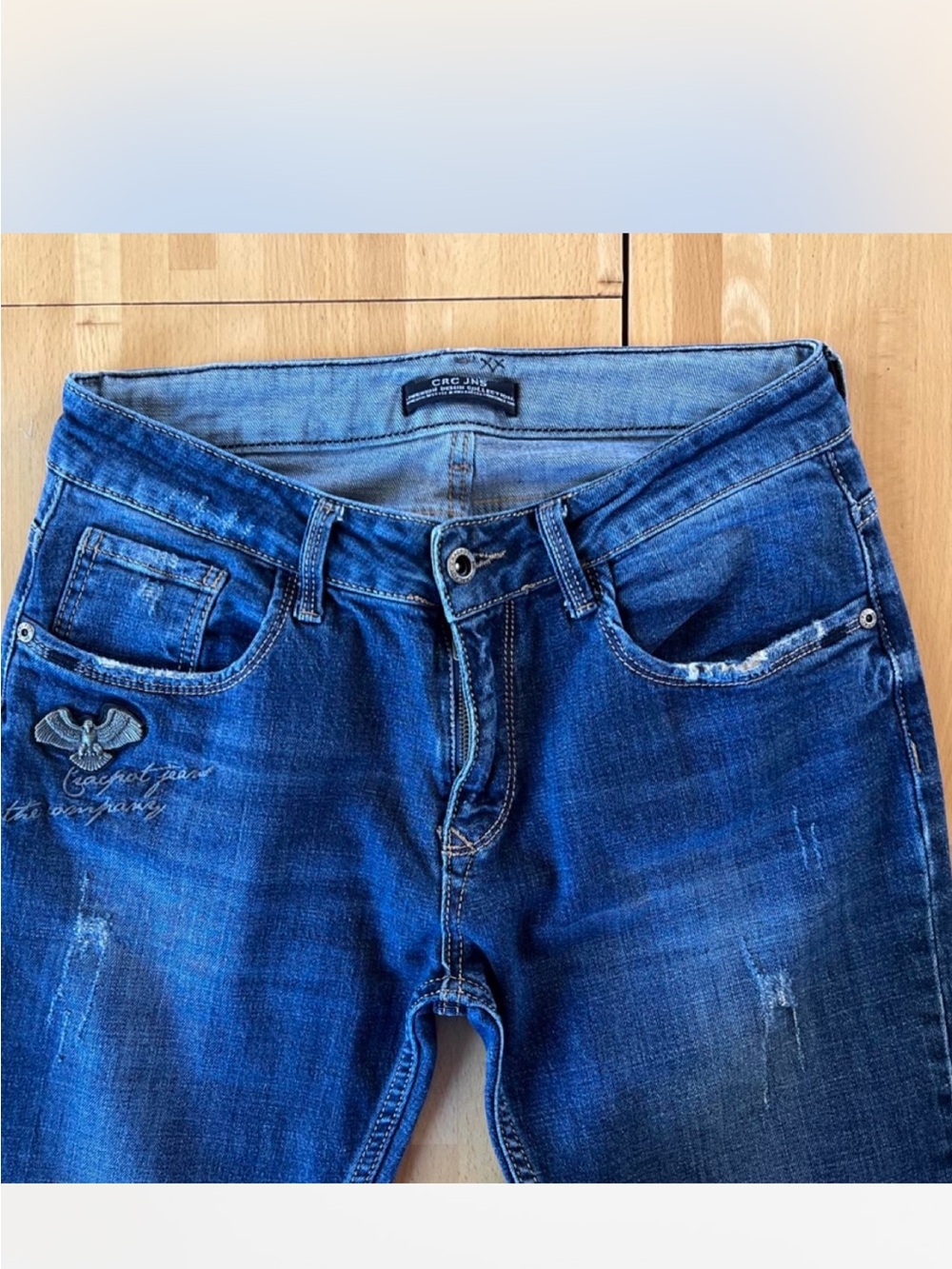 Dark Blue Cracpot Distressed Slim biker Jeans 28x26